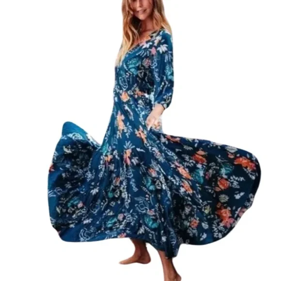 Jade Mia Maxi Women’s In Miak Print Smock Waist 3/4 Sleeve Multicolor Dress XS - Picture 9 of 9